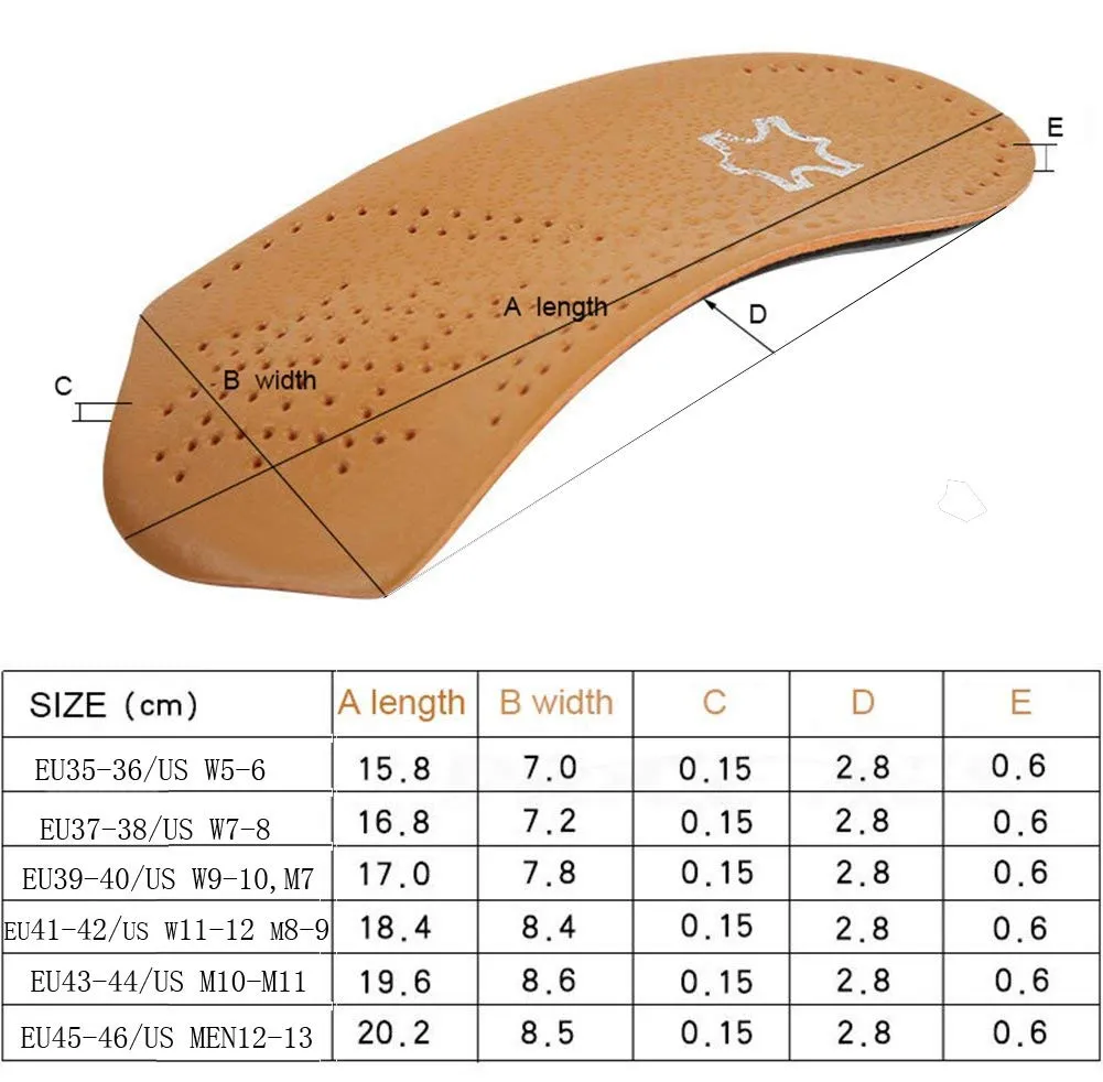 3/4 Cushioned Orthotic Insoles with Metatarsal Pad, Leather Half Shoe Inserts 2.8cm Arch Support for Plantar Fasciitis, Pair (EU 41/42) EU 41/42