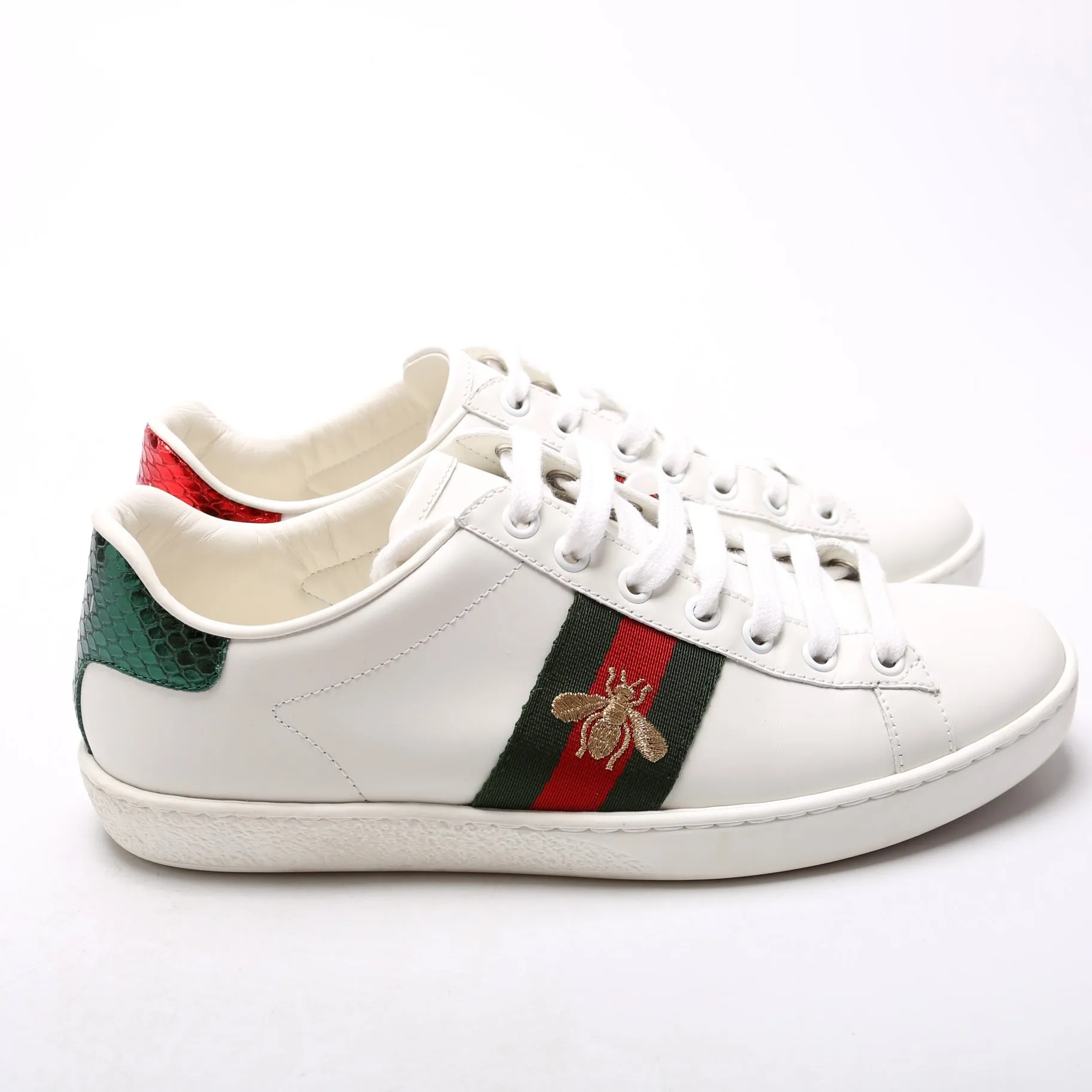 Ace Web Bee Leather Sneakers Size 38 White
