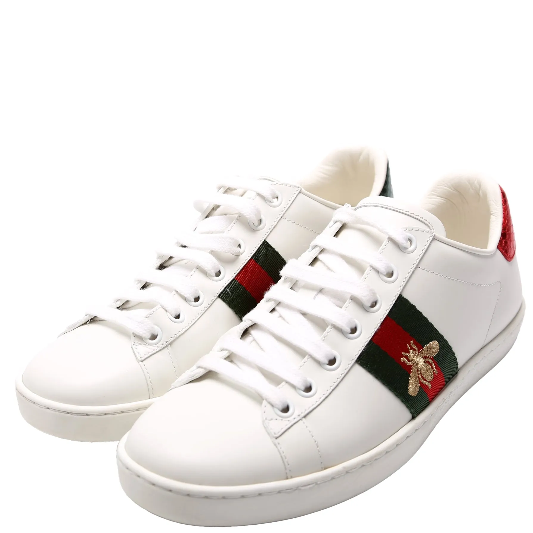 Ace Web Bee Leather Sneakers Size 38 White