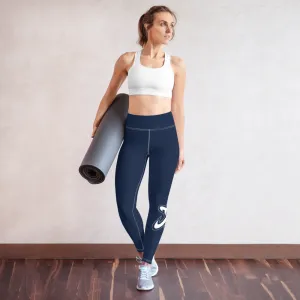 Athletic Apparatus Navy Blue White logo White stitch Yoga Leggings