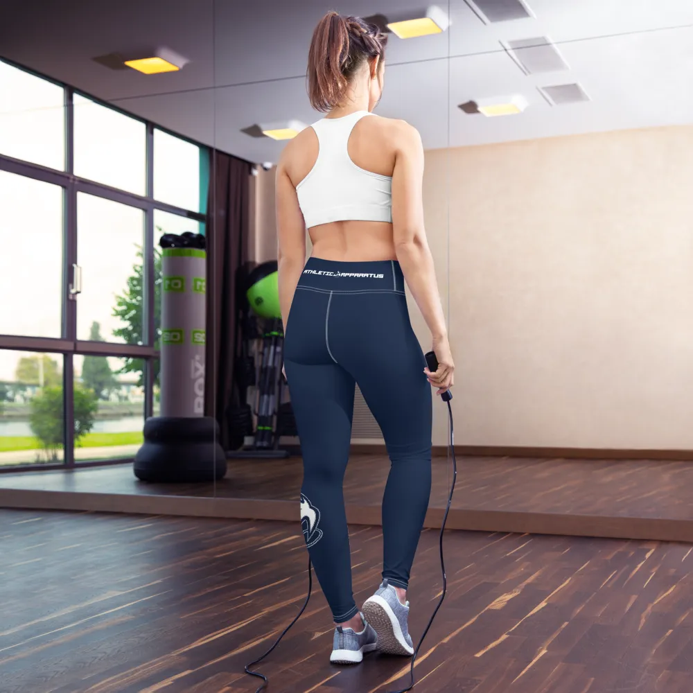 Athletic Apparatus Navy Blue White logo White stitch Yoga Leggings