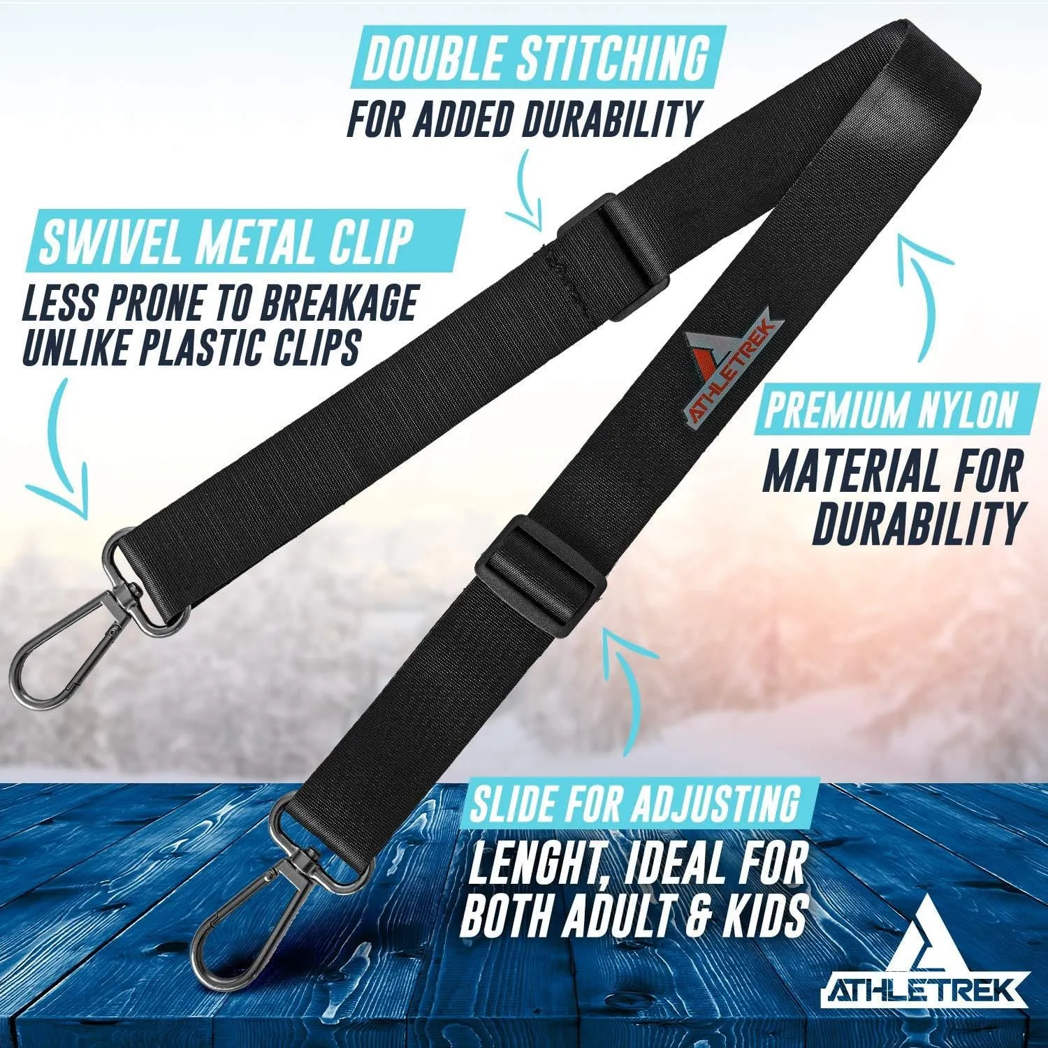 Athletrek Ski Boot & Snowboard Boot Carrier Straps | Adjustable Easy Carry Strap for Adult & Youth| Use Over Shoulder to Free up Hands | Perfect Ski Snow Winter Gear Accessory (Snowboard Boot Strap)