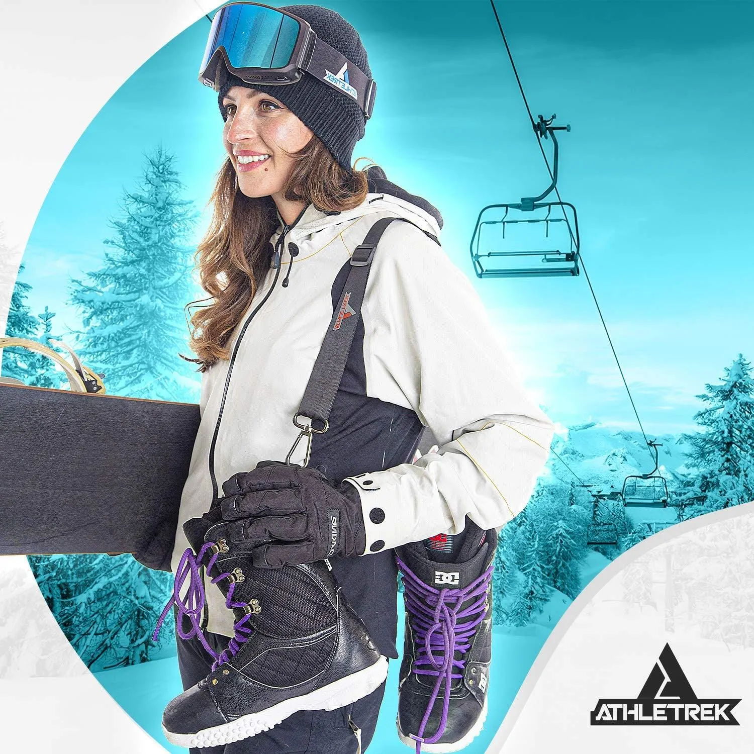 Athletrek Ski Boot & Snowboard Boot Carrier Straps | Adjustable Easy Carry Strap for Adult & Youth| Use Over Shoulder to Free up Hands | Perfect Ski Snow Winter Gear Accessory (Snowboard Boot Strap)