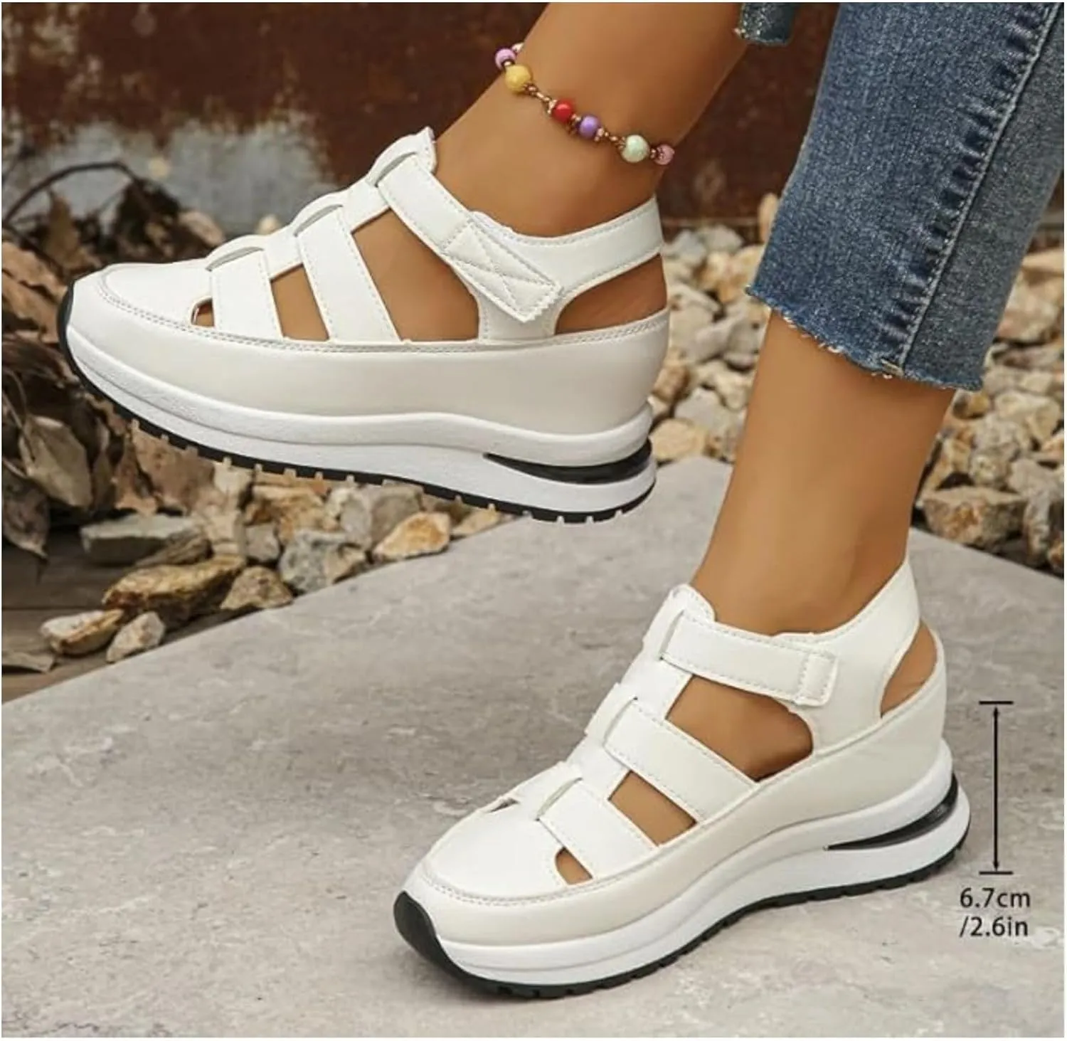 Bootara Women'S Plus Size Hollow-Out Casual Sandals, Closed Toe Platform Sandals Height-Boosting Thick Sole Dressy Summer Comfortable Wedges Dress Sandal Best Walking Shoes