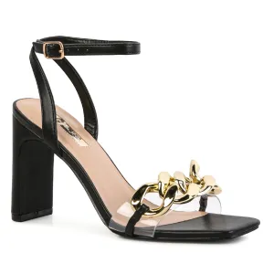 Bottom Kiss Chain Strap Heel Sandals in Black