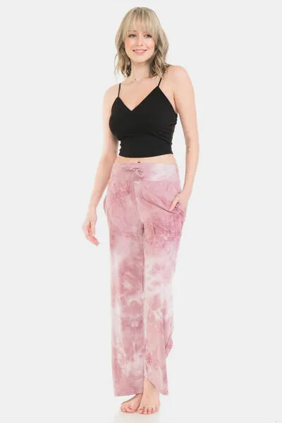 Buttery Soft Pink Tie-dye Printed Drawstring Yoga Pants