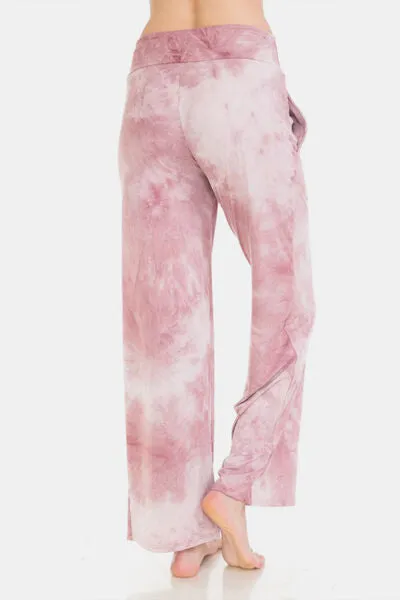 Buttery Soft Pink Tie-dye Printed Drawstring Yoga Pants