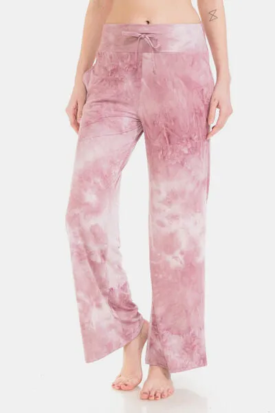 Buttery Soft Pink Tie-dye Printed Drawstring Yoga Pants