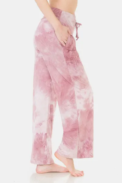 Buttery Soft Pink Tie-dye Printed Drawstring Yoga Pants