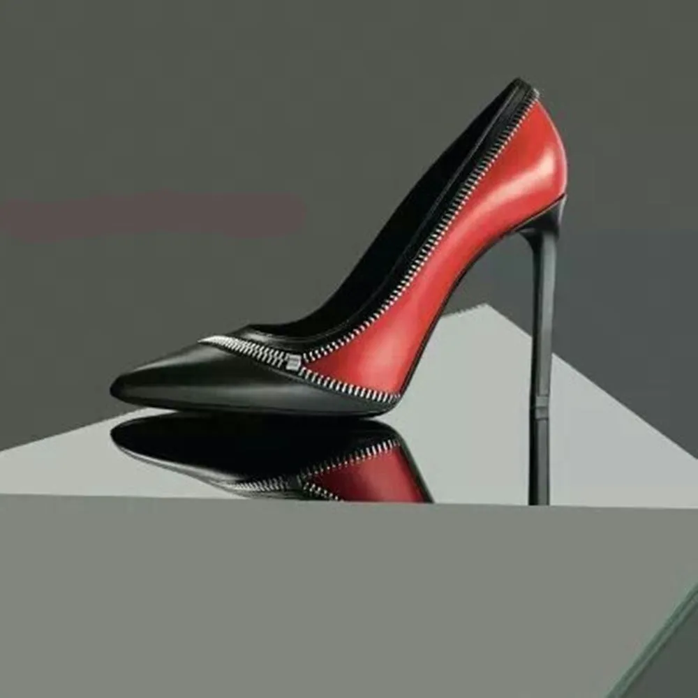 Classy Zipped Pointy Toe Thin 0 Genuine Leather High Heels
