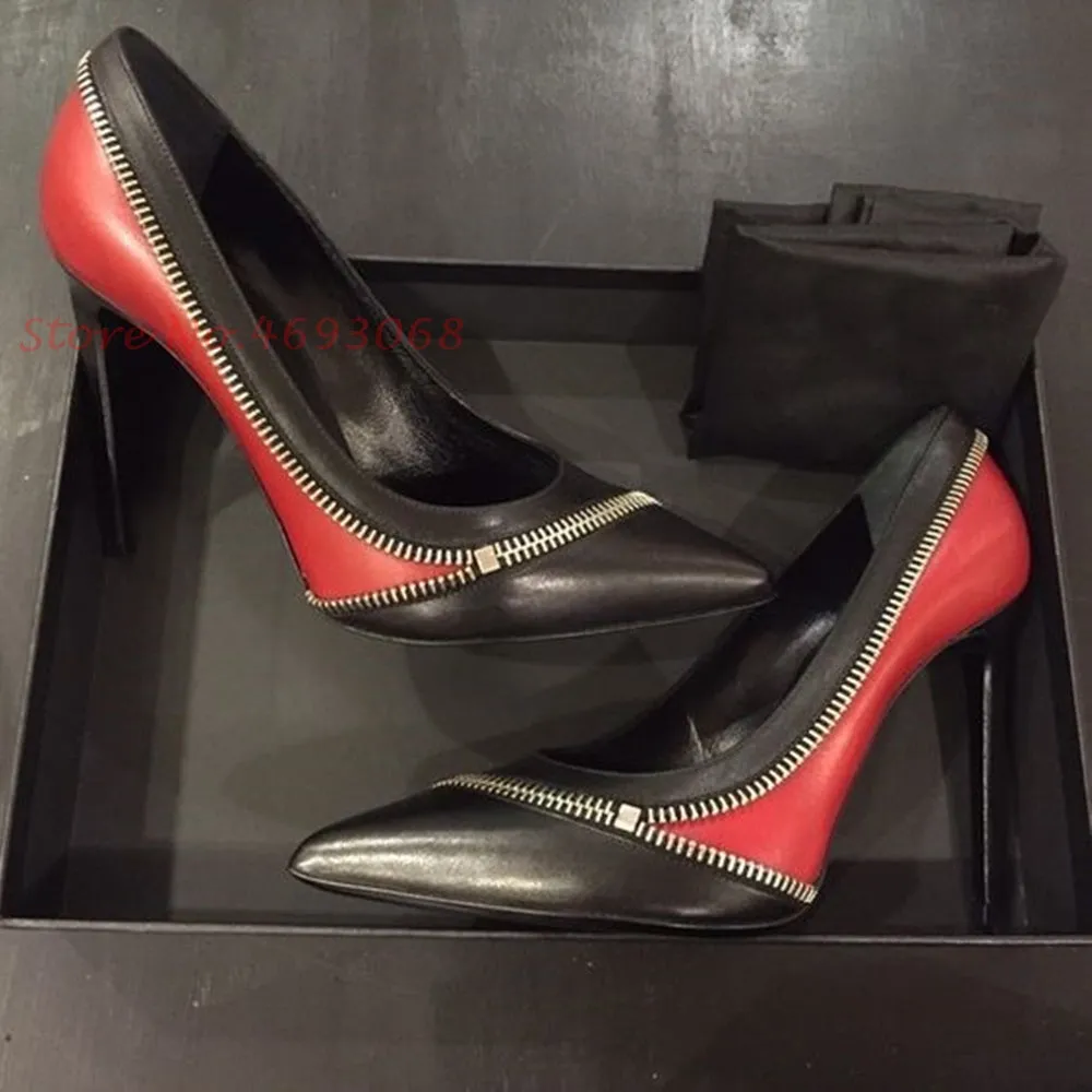 Classy Zipped Pointy Toe Thin 0 Genuine Leather High Heels