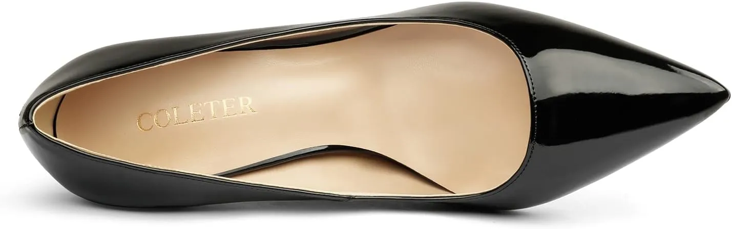 COLETER Women's 4 Inch Pumps Pointy Toe Wedding Dress Shoes Slip on Stiletto Pumps