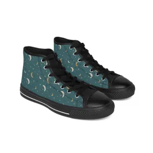Colorful Silver and Yellow Moon Women's Classic Sneakers