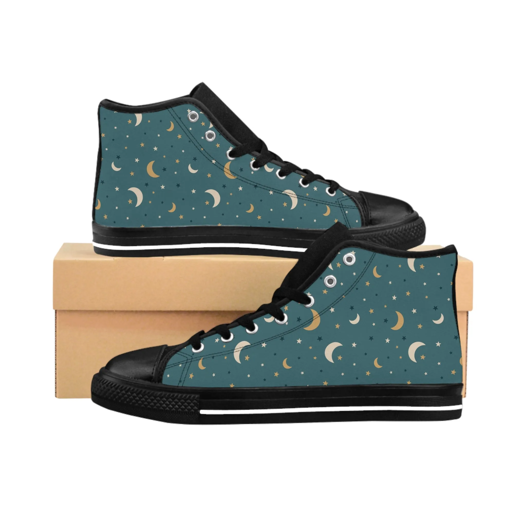 Colorful Silver and Yellow Moon Women's Classic Sneakers