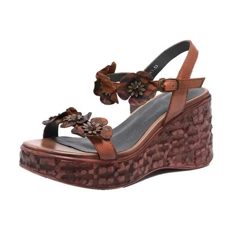 Dress Shoes Elegant Flower-embellished Moms Shoes  Summer Womens Wedge Sandals New Super High Heel Casual Fashion Platform Sandals