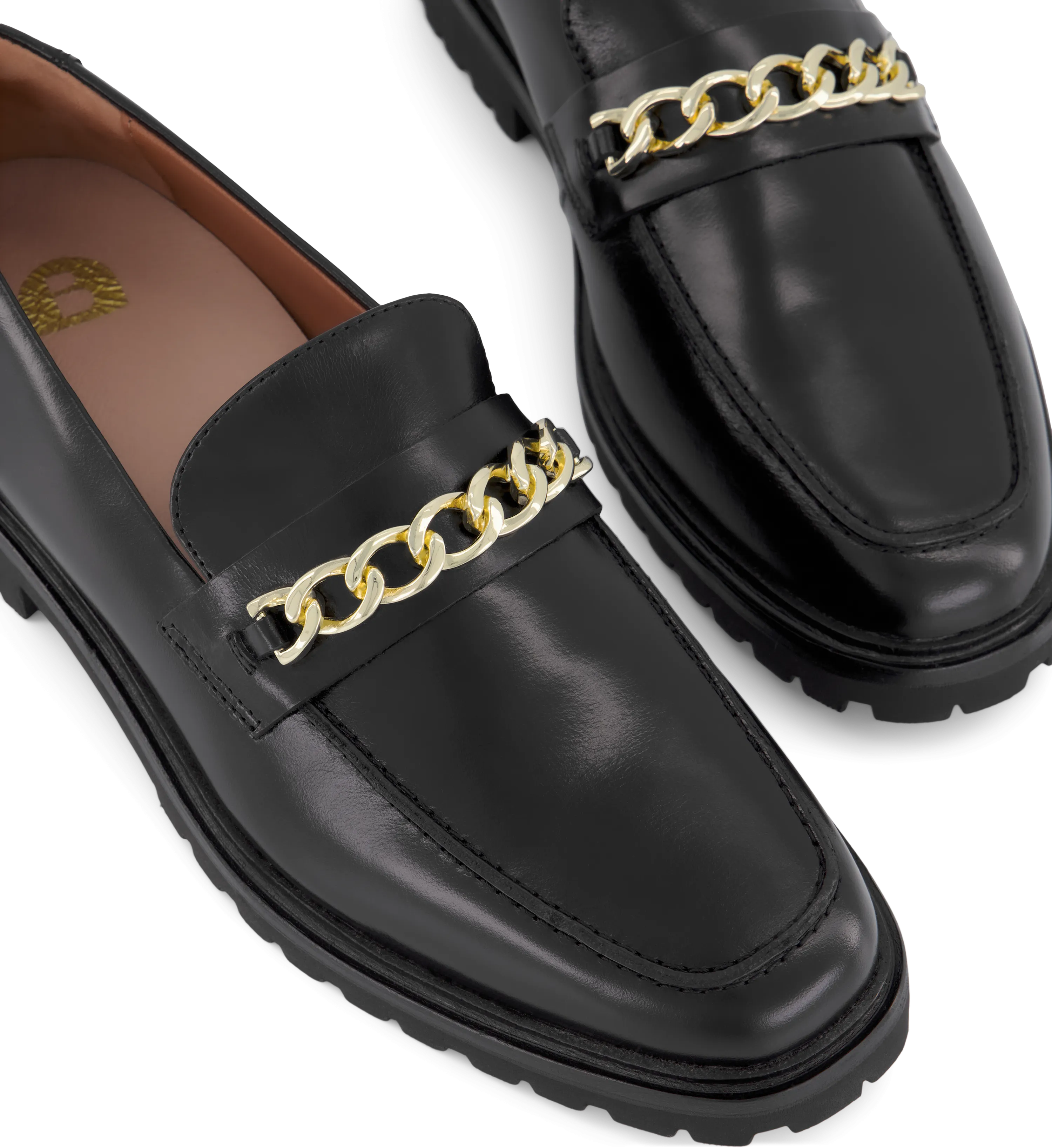 Elaenia Black Leather & Hardware Loafers