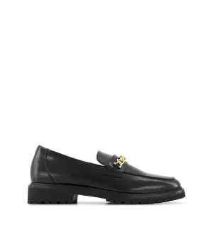 Elaenia Black Leather & Hardware Loafers
