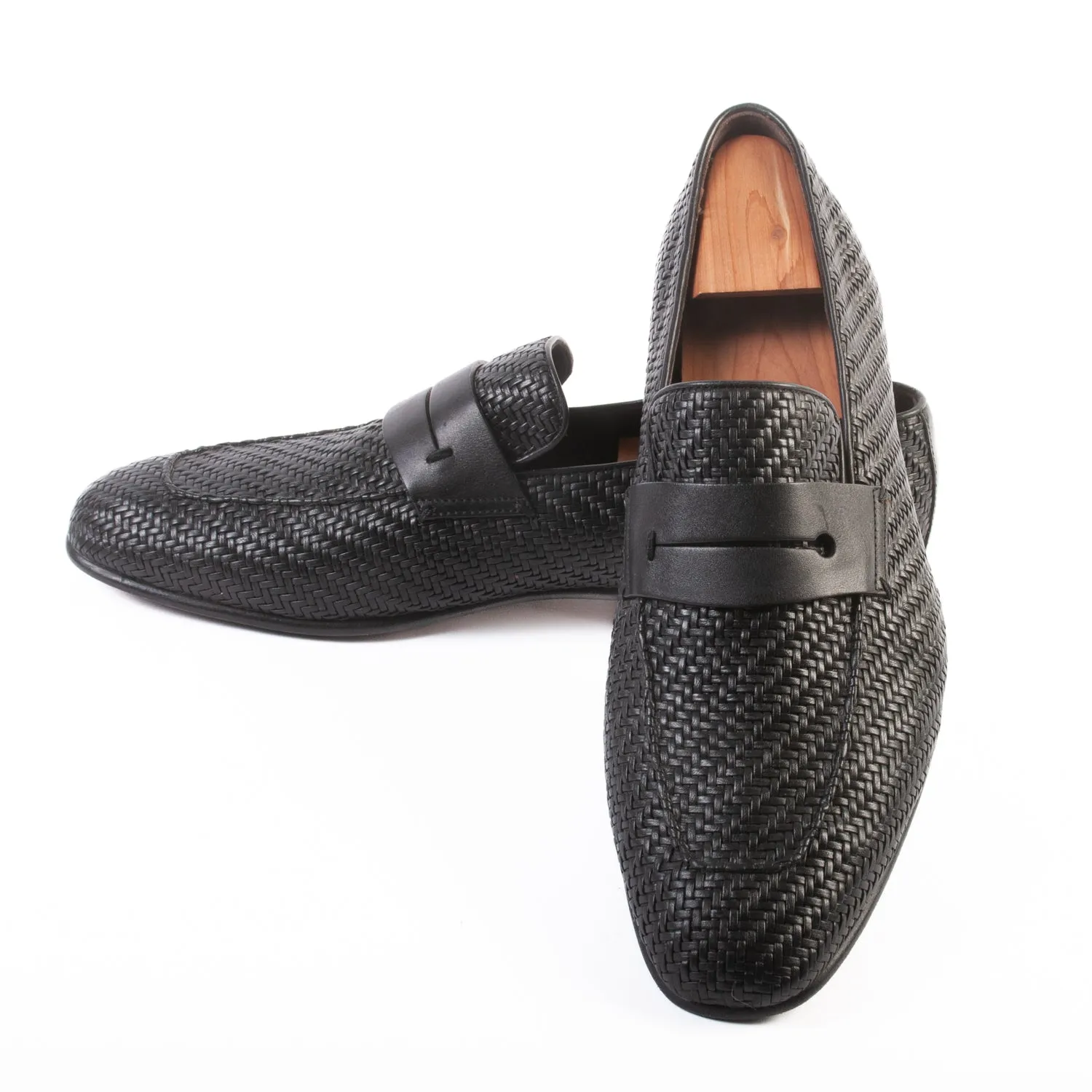Ermenegildo Zegna Black Basketweave Loafers