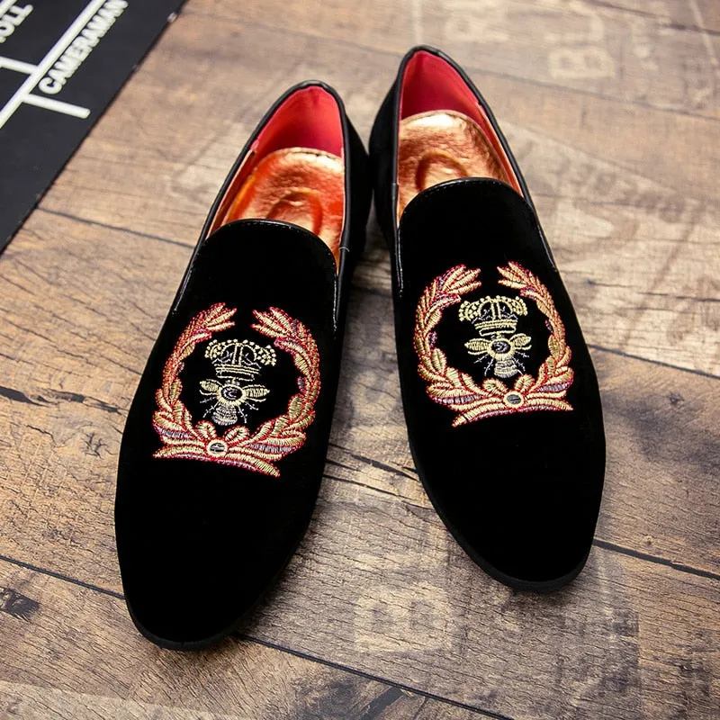 Fashion Suede Leather Embroidery Loafers | CATICA Couture