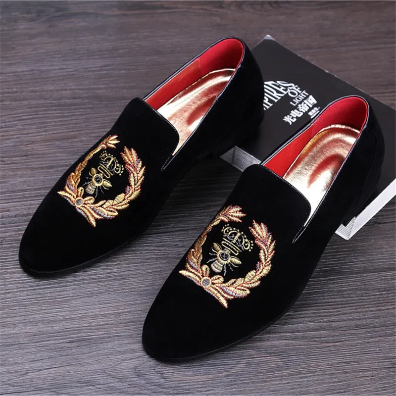 Fashion Suede Leather Embroidery Loafers | CATICA Couture