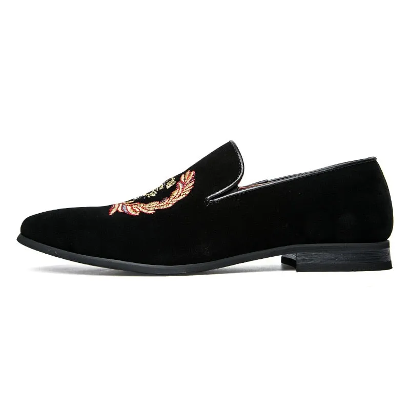 Fashion Suede Leather Embroidery Loafers | CATICA Couture
