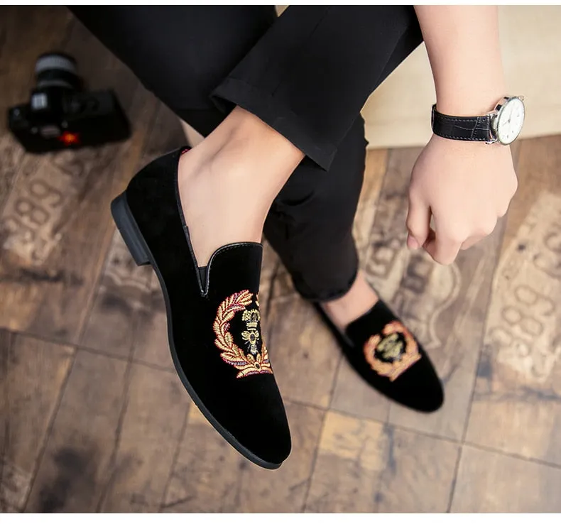 Fashion Suede Leather Embroidery Loafers | CATICA Couture