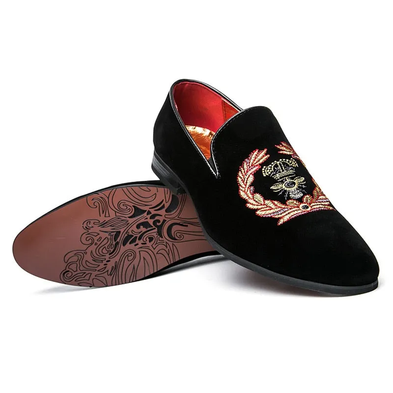 Fashion Suede Leather Embroidery Loafers | CATICA Couture