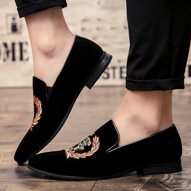 Fashion Suede Leather Embroidery Loafers | CATICA Couture