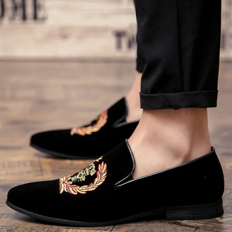 Fashion Suede Leather Embroidery Loafers | CATICA Couture