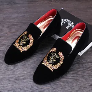Fashion Suede Leather Embroidery Loafers | CATICA Couture