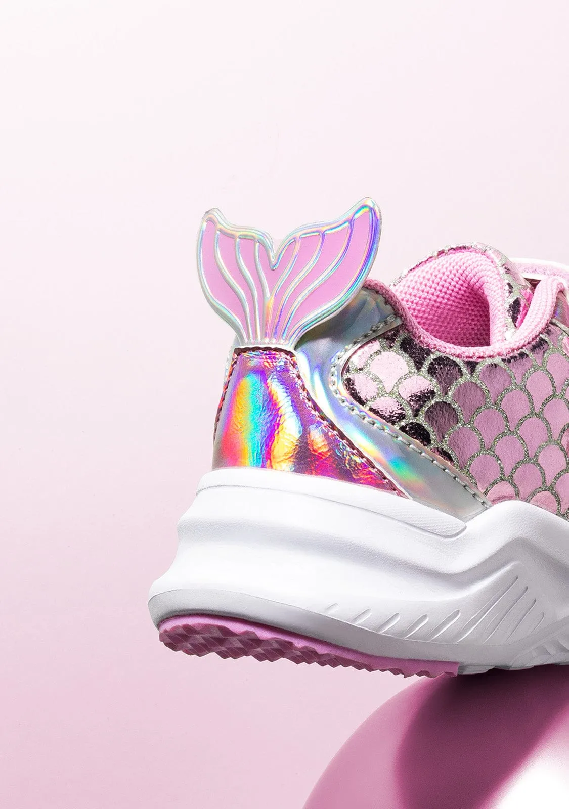 Girl's Pink With Lights Mermaid Sneakers