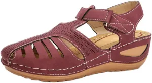 Gladiator Sandals for Women Orthopedic Closed Toe Non Slip Wedge Sandals Breathable Hollow Out Hook and Loop Fastener Slides Sandal Soft Cushion Wedge Walking Shoes