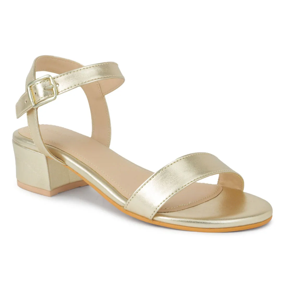 Gold Metallic Block Heel Sandal