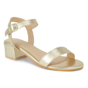 Gold Metallic Block Heel Sandal
