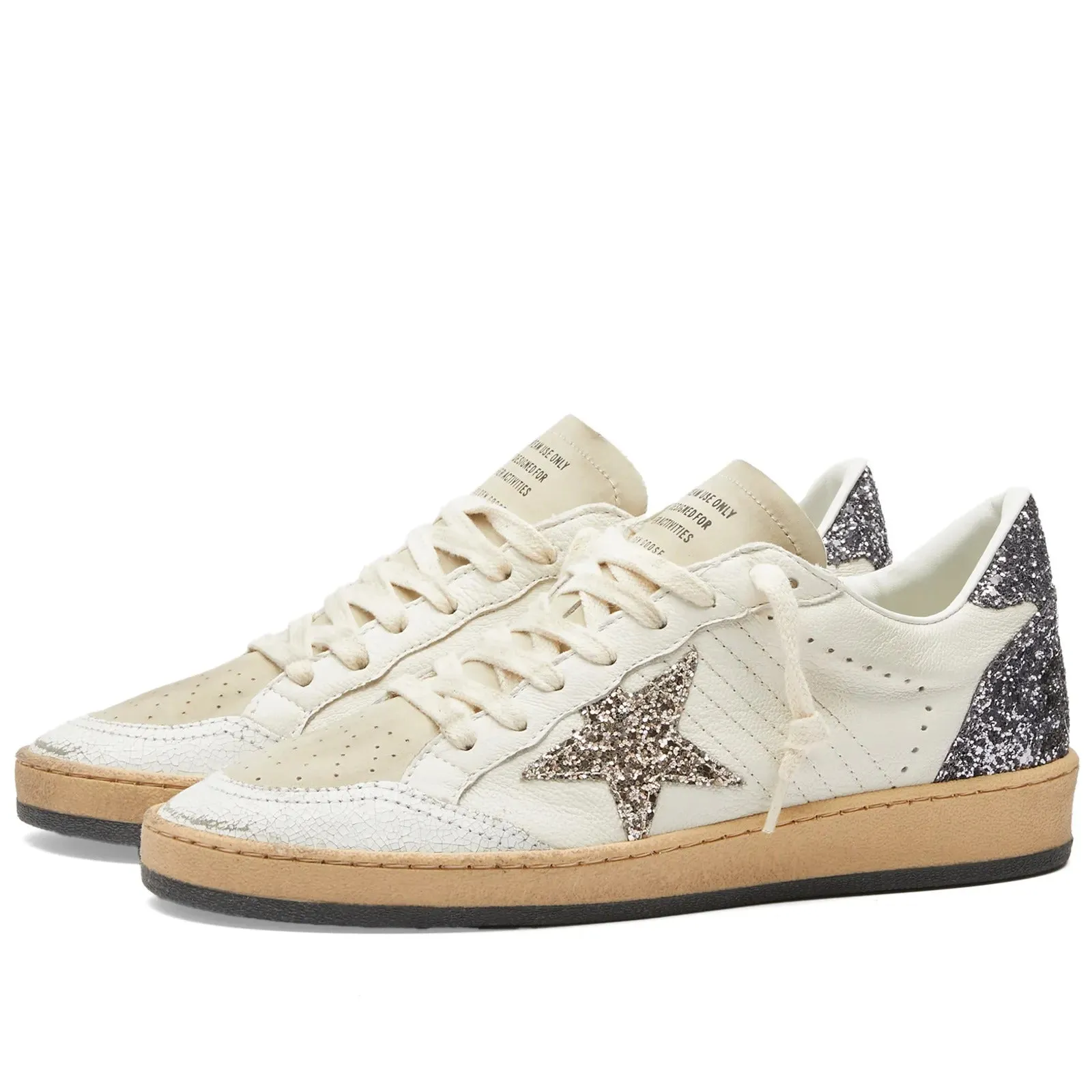 Golden Goose Ball Star Leather Sneakers, beige/silver/light brown