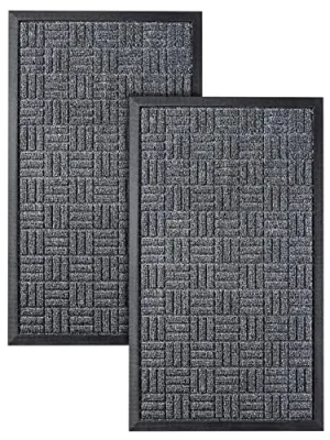 HOMWE Front Door Mats, 2 Pc Set, 29.5 x 17, All Weather Entry and Back Yard Door Mat, Indoor and Outdoor Safe, Slip Resistant Rubber Backing, Absorbent and Waterproof, Dirt Trapping Rugs for Entryway