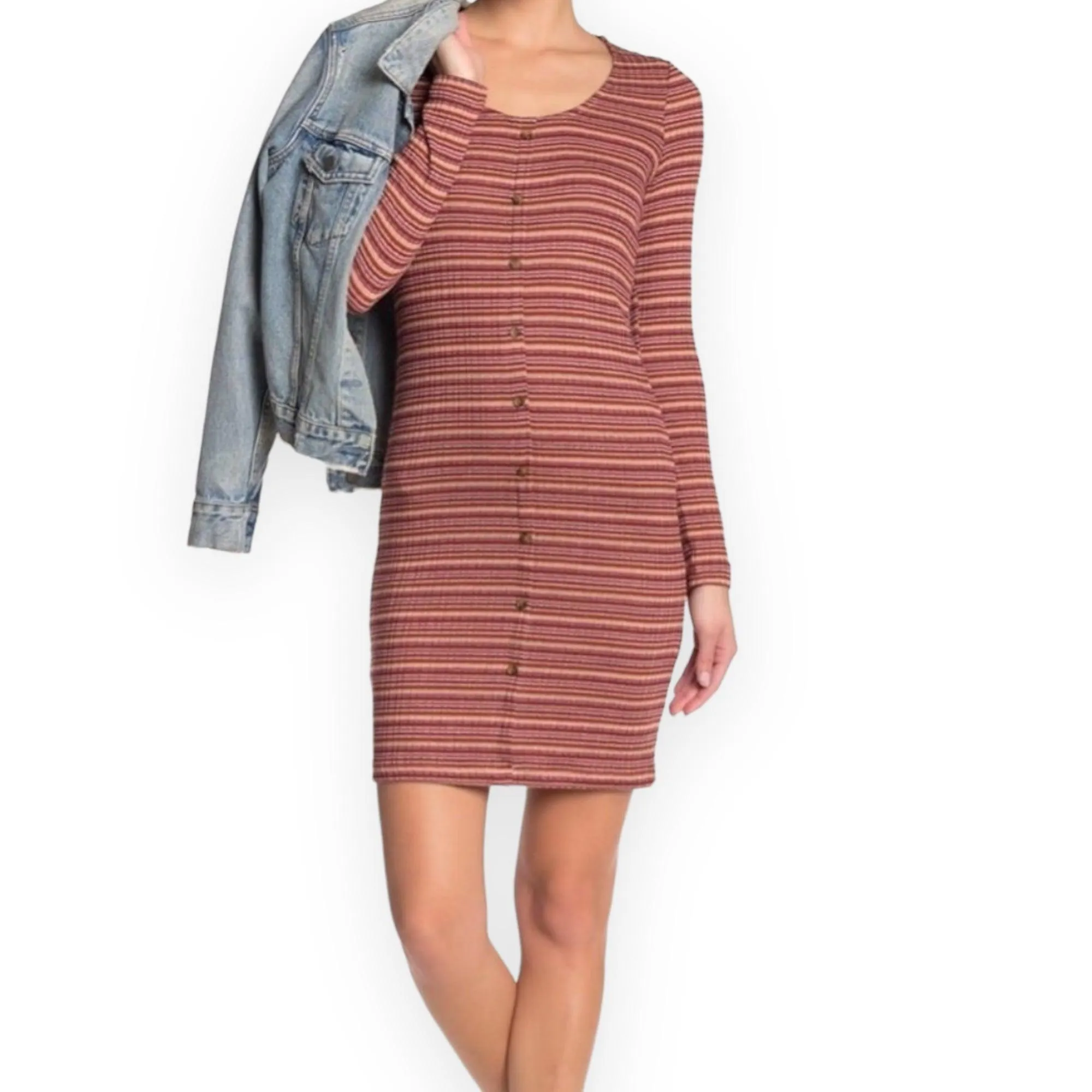Long Sleeve Striped Fitted Above Knee Dress