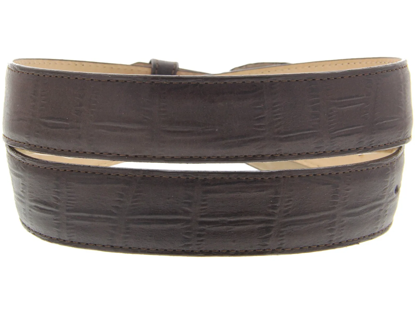 Mens Brown Alligator Big Belly Print Leather Belt - Round Buckle