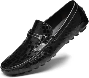 Mens Loafers Height Increasing Elevator 2.3in Vegan Leather Driving Loafers Lightweight Flexible Flat Heel Walking Fashion Slip-on