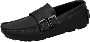 Men's Monk Strap Loafers  Vegan Leather Slip-Ons with Stitching Details, Round Toe, Comfortable & Slip-Resistant, Flat Heel for Walking
