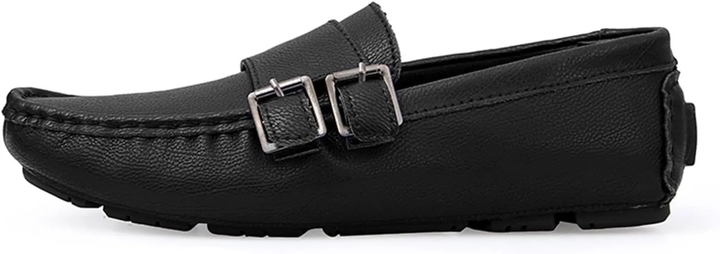 Men's Monk Strap Loafers  Vegan Leather Slip-Ons with Stitching Details, Round Toe, Comfortable & Slip-Resistant, Flat Heel for Walking