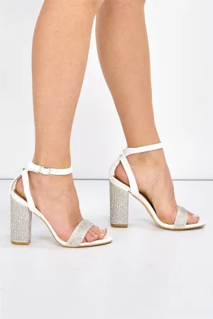 Messina Diamante Embellished Block Heel in White