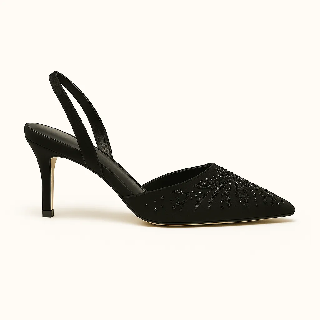 Mira - Slingback High Heels mit floraler Stickerei