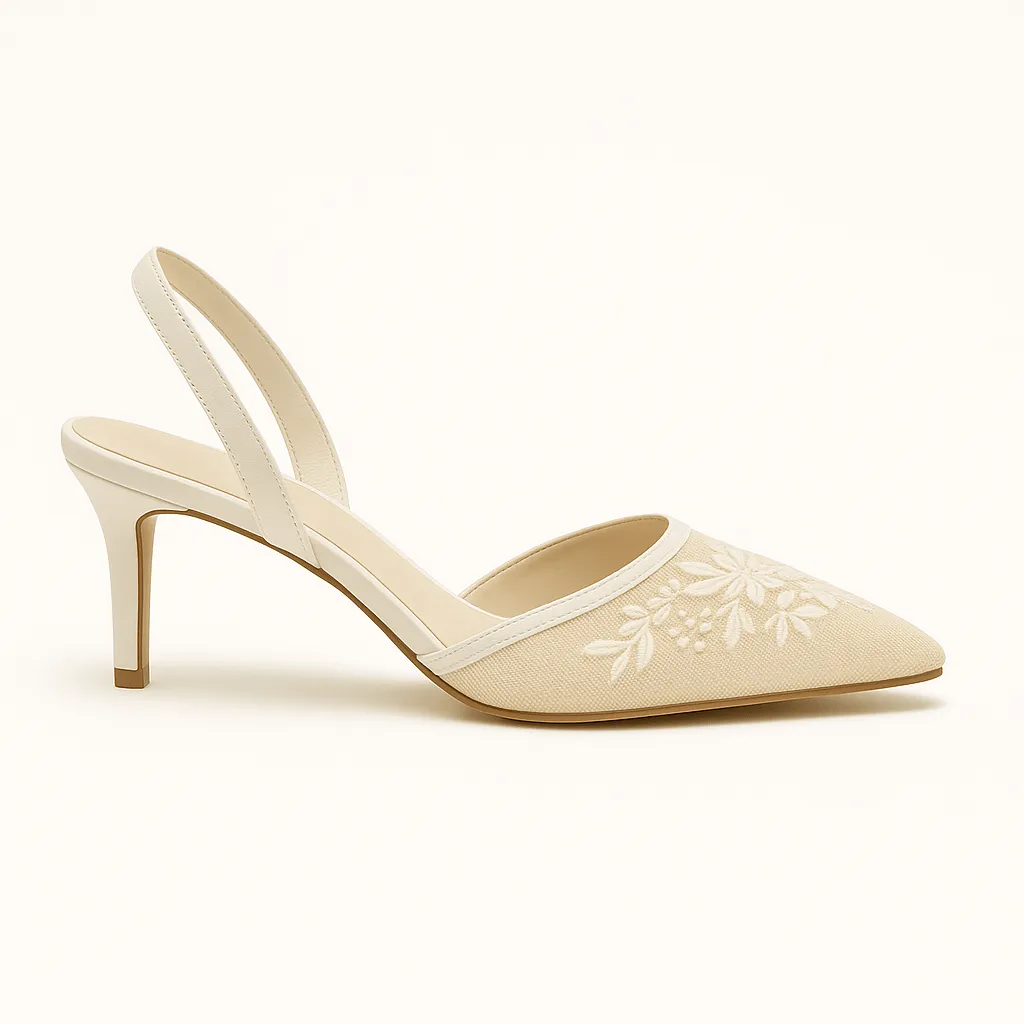 Mira - Slingback High Heels mit floraler Stickerei