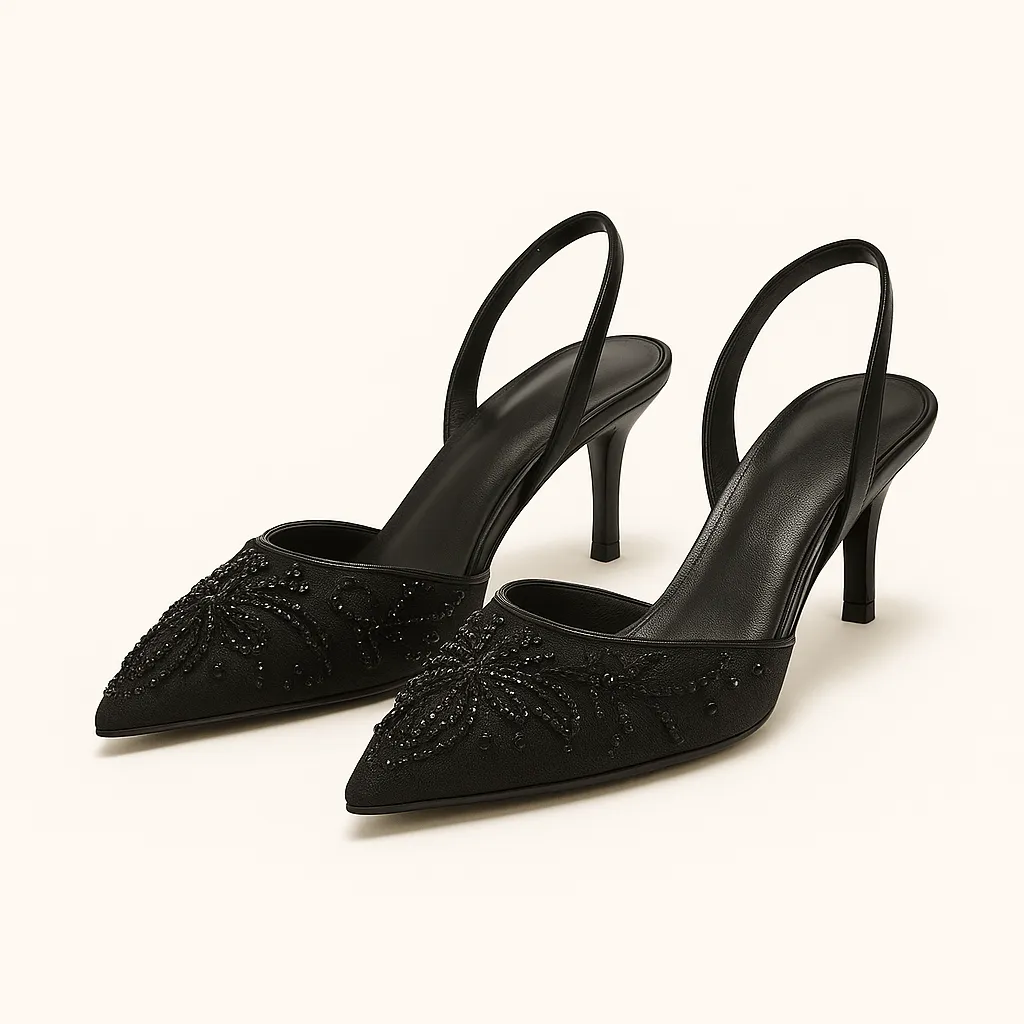 Mira - Slingback High Heels mit floraler Stickerei