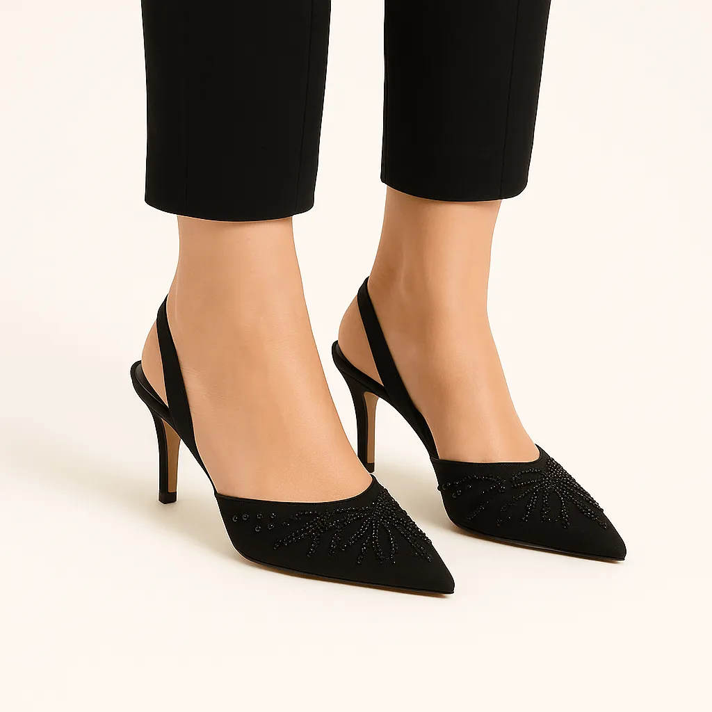 Mira - Slingback High Heels mit floraler Stickerei