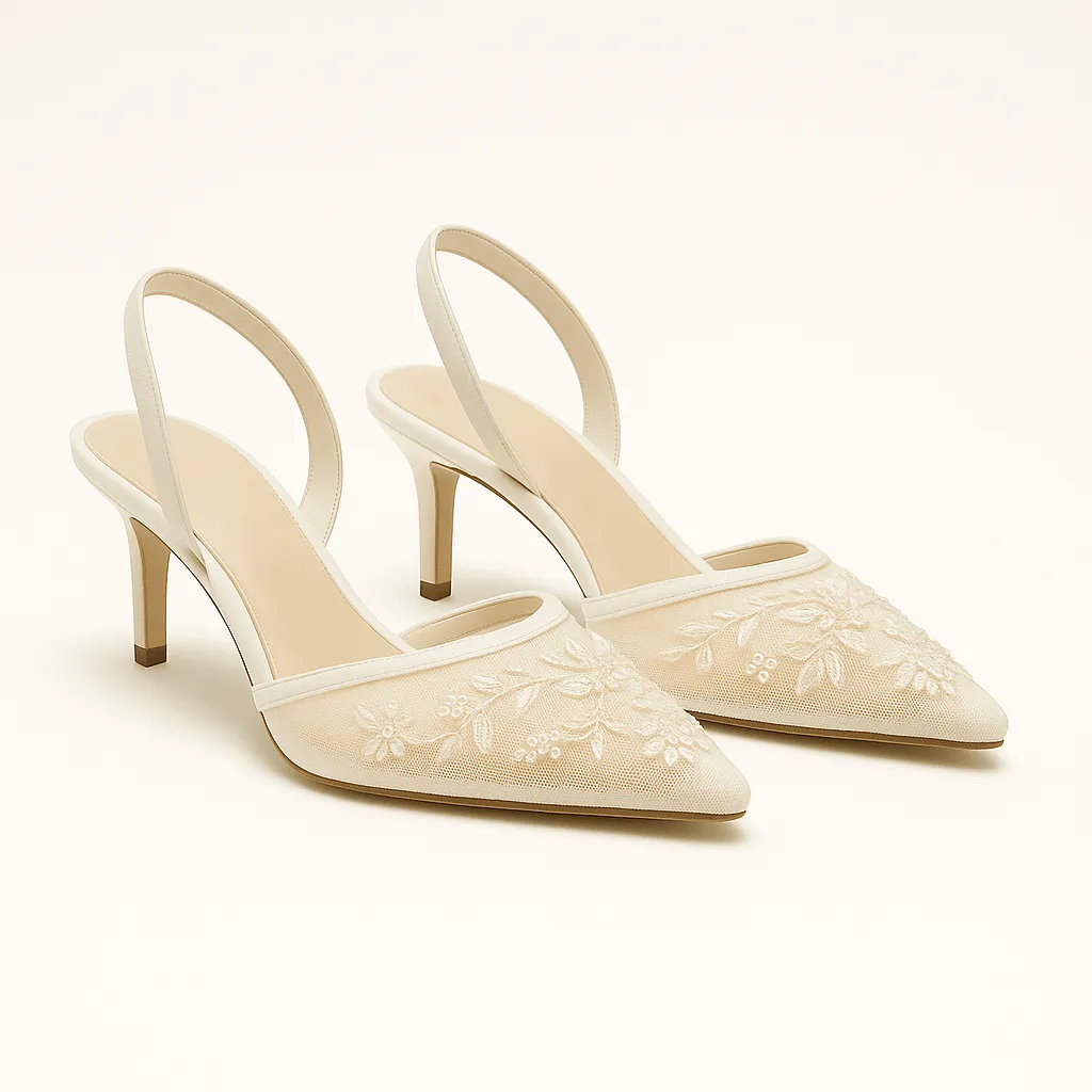 Mira - Slingback High Heels mit floraler Stickerei
