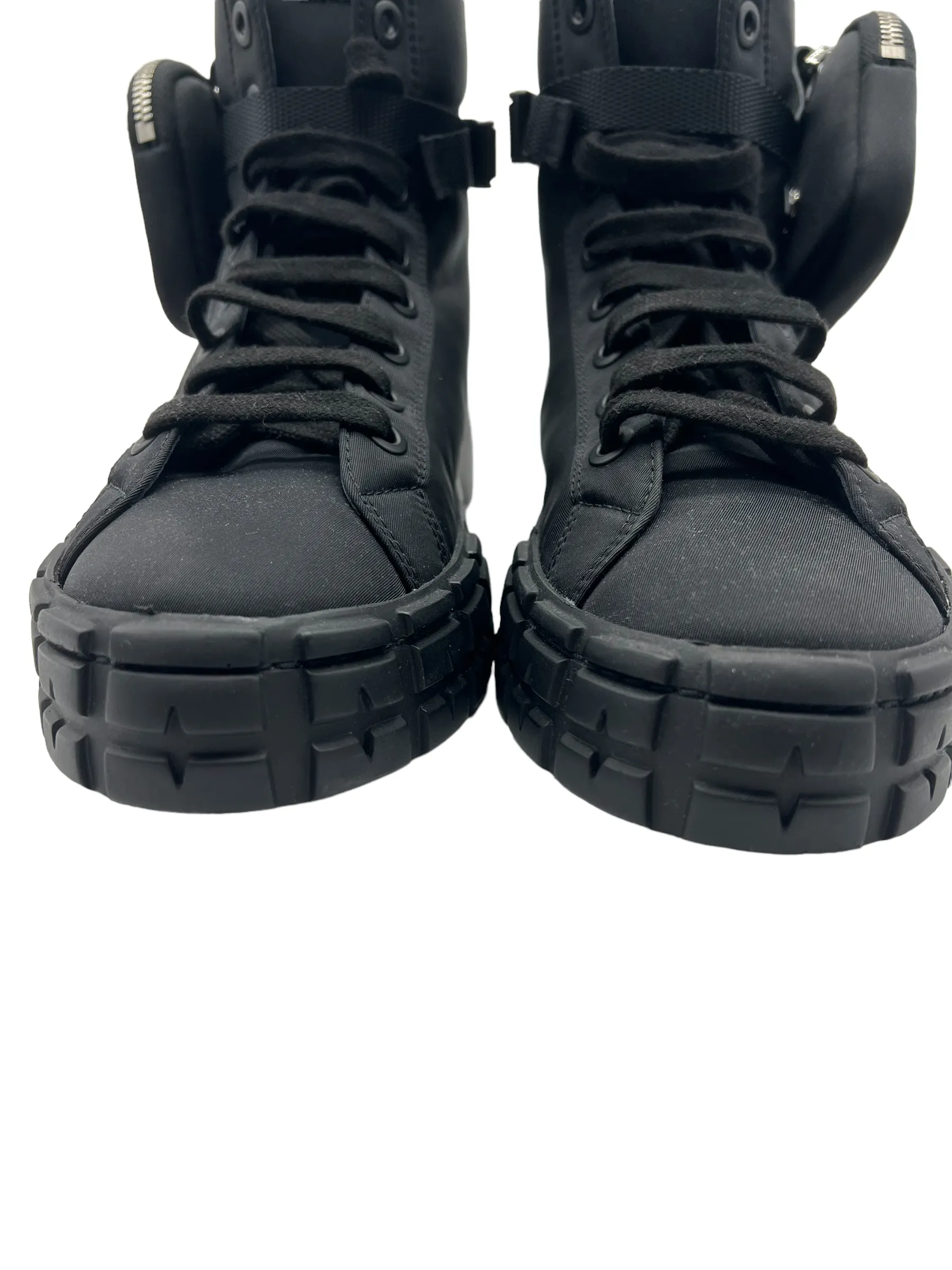 Prada Black Pouch Pocket Nylon Women's Size 40 High Top Sneakers