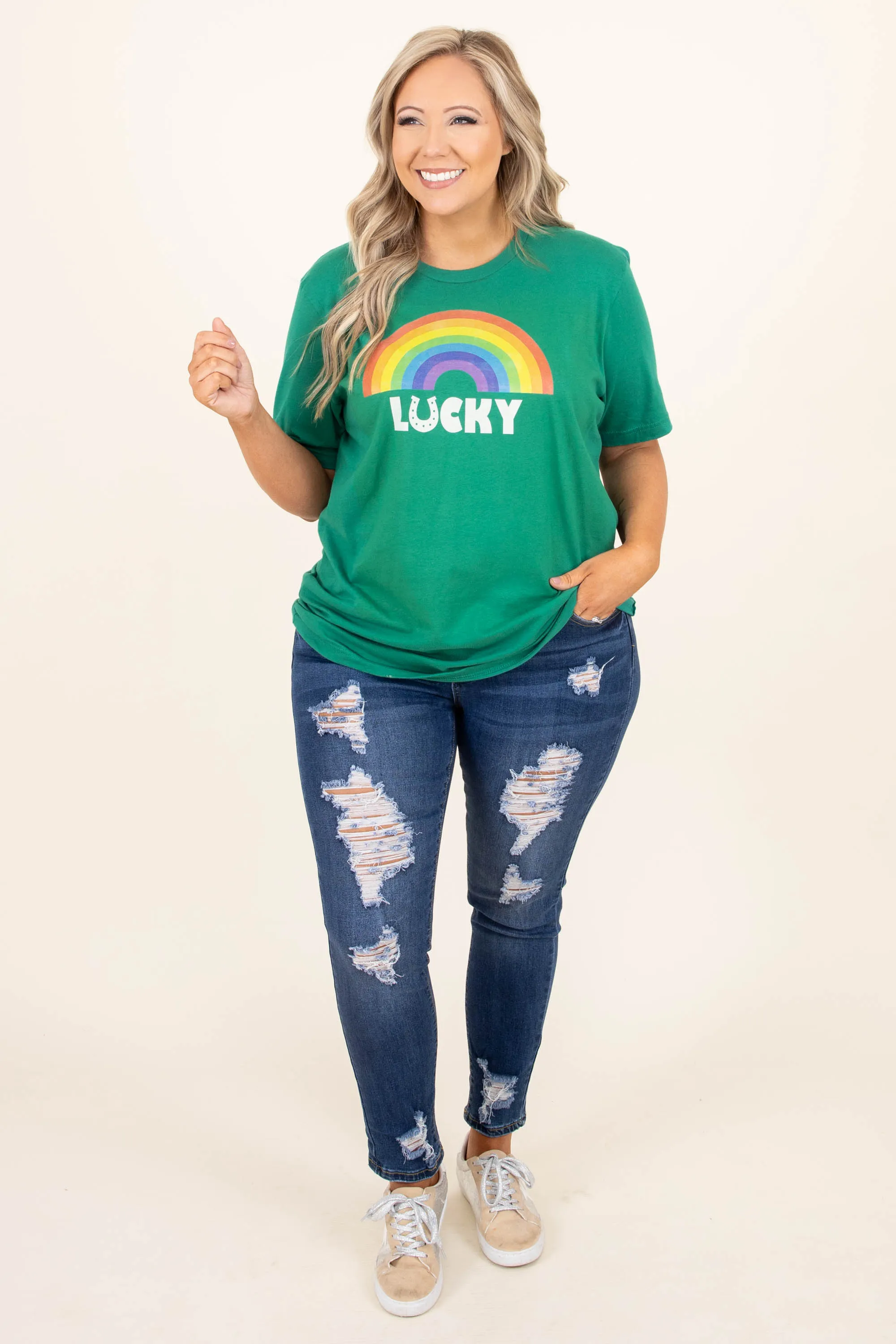 Rainbow Sunsets Tee, Kelly Green