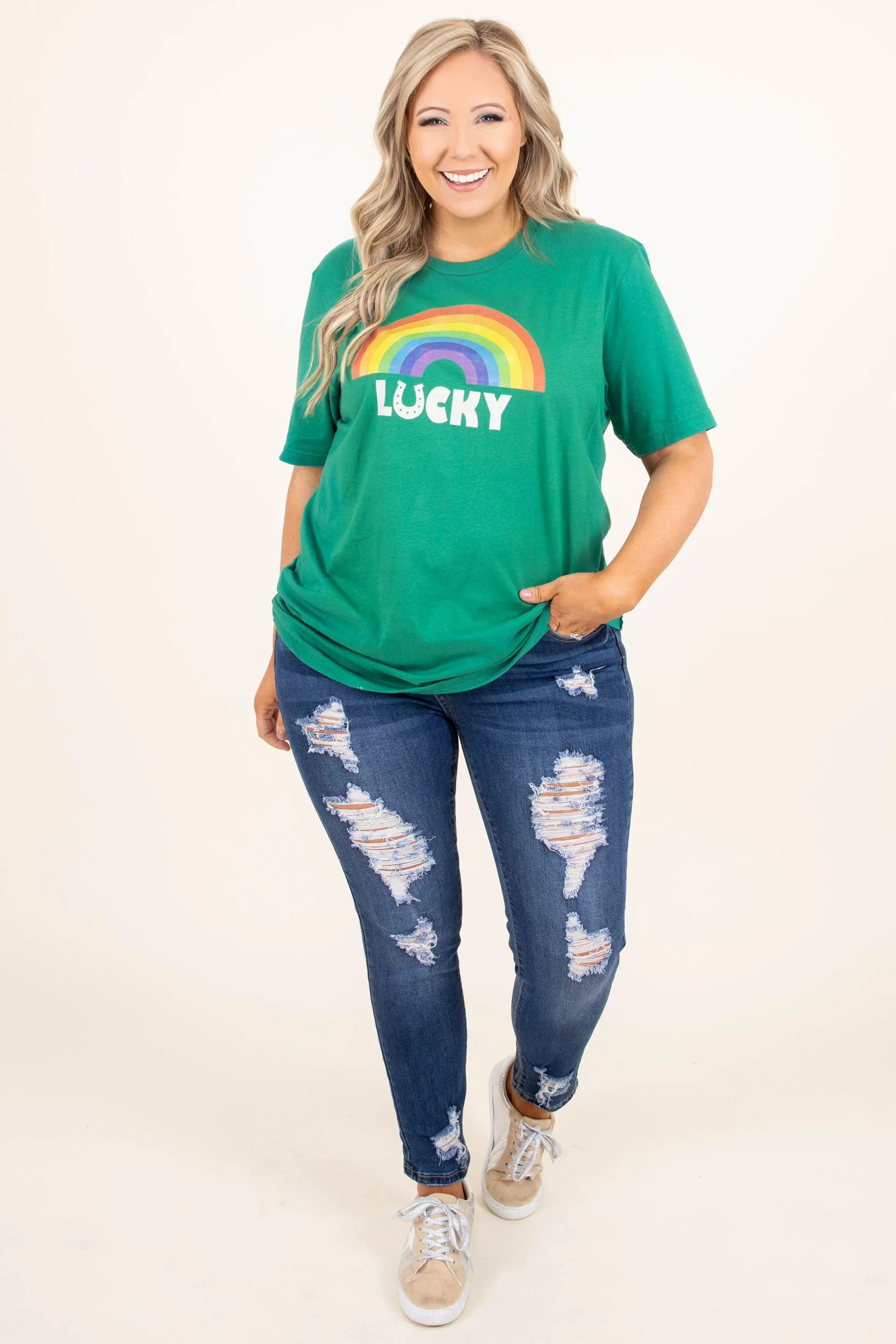 Rainbow Sunsets Tee, Kelly Green